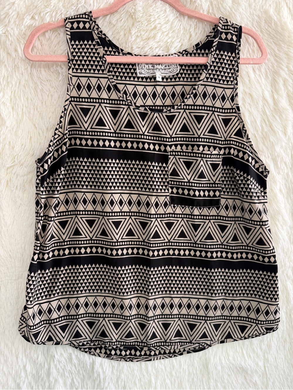 Pink Martini Womens Geometric Tribal Print Sleeveless Tank Top M Cream Black